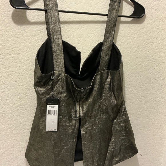 NWT BCBGMaxazria Women’s Metallic Strappy Top Size 4 Silver Blouse $178 - Picture 3 of 6
